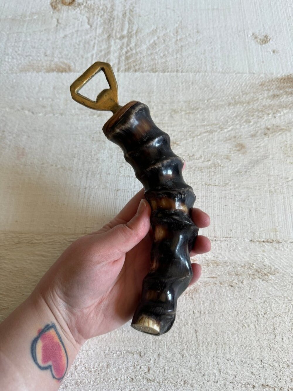 Vintage Brass Carved Horn Bottle Opener - Vintage Barware Man Cave Bottle Opener